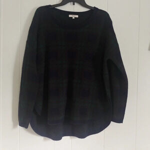 Madewell Womens Pullover Sweater Large Green Checkered Long Sleeve 11% Mohair